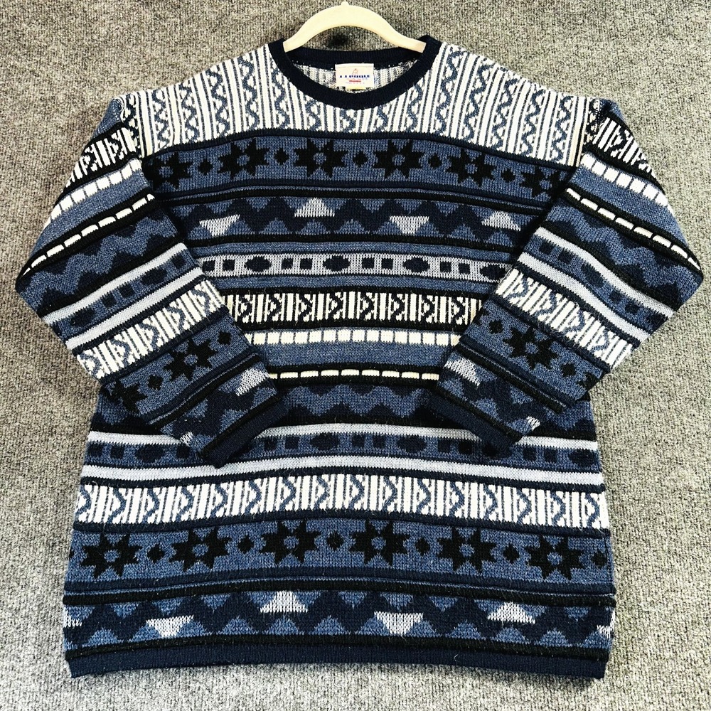 JJ Poole 3D Knit Sweater Men's Large Geometric Grandpa Coogi Vintage Made in USA